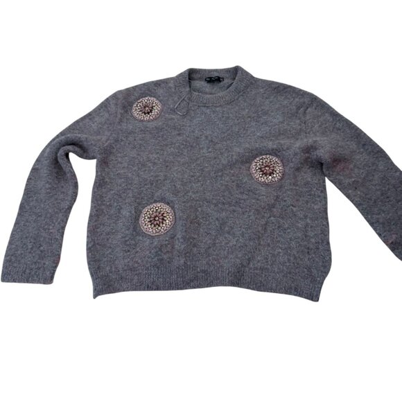 ZARA SOFT KNIT CREWNECK SWEATER SIZE Small Beaded APPLIQUE Italian yarn - Picture 4 of 12